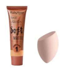KIT Liquid Foundation Soft Matte Beige Ruby Rose HB8050+1PC Facial Sponges For Makeup (Random COLORS) - Chocolate1 + Esponja (COR Aleatórias) - View 1