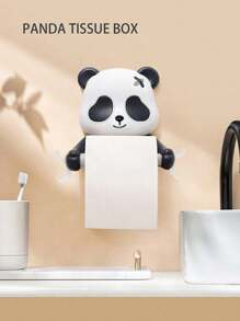 1PC Panda Toilet Paper Holder, Panda Toilet Paper Roll Holder, Wall Mount Toilet Tissue Paper Roll Storage Holder Stand Paper Towel Holders For Bathroom Wall Decor Home Home Bathroom Decor Bathroom Organizer Fall Decor Back To School - Black and White - View 2