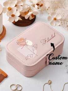 1pc,定制珠宝盒收纳盒,定制创意花朵图案加名字,戒指项链拉链珠宝盒,送给女孩、朋友和妈妈的礼物,精美珠宝盒,圣诞礼物,新年礼物,节日礼物,祝福礼物 - 彩色 - 查看 3