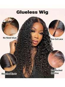 250% Density 4X4 Deep Wavy Wigs With Tiny Knots 100% Brazlilian Virgin Human Hair #1B Wave Lace Frontal Wigs Natural Color Glueless Pre Cut Wigs Pre Plucked With Baby Hair HD Transparent Lace Front Wigs For Women Long 40inch - Natural Black - View 4