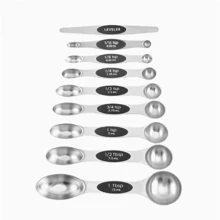 不锈钢磁性量匙套装，带磁铁，重型金属厨房小工具，适用于烘焙和烹饪，适合大多数厨房调味罐，9 件套，带调平器，黑色 - 彩色 - 查看 14