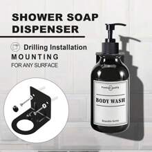 WCIC Bộ bình đựng dầu gội và dầu xả PET đen sáng 500ML, bình đựng dạng bơm có giá đỡ gắn tường, lắp lỗ đục, bình đựng kem dưỡng da, bình đựng xà phòng tắm có nhãn, bình đựng xà phòng rửa chén có thể nạp lại, bình đựng dầu gội và dầu tắm cho phòng tắm, vòi sen gắn tường, trở lại trường học - Nhiều màu - Xem 10