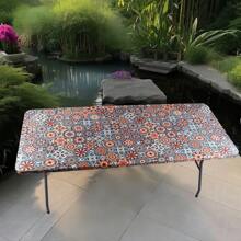 1pc Spandex Picnic Table Cloth, Elastic Fitted For 6ft Rectangle Tables, Washable Stretch Patio Table Cover For Outdoor, Camping, Banquet And Parties