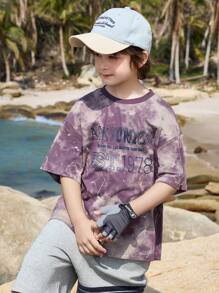 ASK JUNIOR 青少年男孩扎染仿旧泼漆印花短袖 T 恤 - 紫色 - 查看 6