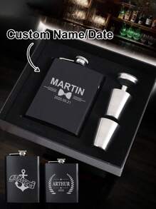 1pc Custom Portable Hip Flask Set, Personalized Engraving Name Date Flask For Men, Customized Liquor Flask, Multi-Functional, Adjustable, Reusable, Ornamental, Easy To Clean, Cute, Comfortable, Stylish, Soft, Adorable, High-Quality, Modern, Colorful, Custom, Personalized, Unique, Ideal Gifts For Him, Ideal Gifts For Her, Her, Girlfriend, Dad, Boyfriend, Family, Mom, Friends, Son, Daughter, Kitchen, Dining Room, Bathroom, Living Room, Bedroom, School, Office, Tea Room, Home, Garden,Delicate Romance