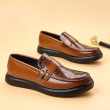 Men's Casual Slip-On Loafers, Black Leather, Classic Minimalist Design, Comfortable Breathable, Suitable For Daily Wear And Formal Occasions, Outsole - Yellow - View 5