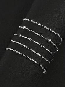 5 件/套简约可堆叠串珠脚链，优雅女士足部珠宝，适合夏季海滩派对，极简个性化扁平蛇链编织链 5 件套脚链套装（单个随机）