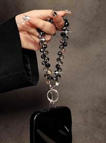 Fashionable Beaded Phone Wrist Strap, Universal Fit For All Smartphones, Luxury Beaded Decoration With Finger Ring Stand Gifts For Mother, Family, Friends, Birthday, Holiday Phone Charm, Phone Chain - Black - View 5