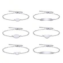 1Pc Stainless Steel Heart Round Charm Customize Text Photo Women Girls Link Chain Bracelet Personalized Jewelry Length 18cm+5cm