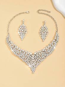 Set de bijuterii de mireasă 3 buc: colier, brățară, incrustate cu zirconiu, elegant pentru rochie de mireasă și rochie de seară
