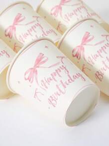 10 件/25 件一次性纸杯，蝴蝶结生日快乐主题杯，适合冷饮、咖啡、生日派对、家庭聚会、野餐、派对装饰