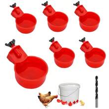 6pcs Professional Chicken Drinker, Large Sized Poultry Waterer Suitable For Ducks, Chickens, Geese, Turkeys, Rabbits And Birds, Comes With Hole Puncher For Installation