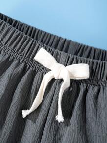 年轻男孩街头风格纯色三件套简约字母徽章编织短裤，休闲 - 彩色 - 查看 7