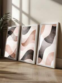 Kit 3 Quadros Ondas Pretas e marron – Quadro Ideal para Sala de Estar, Escritório, - Branco - Visão 2