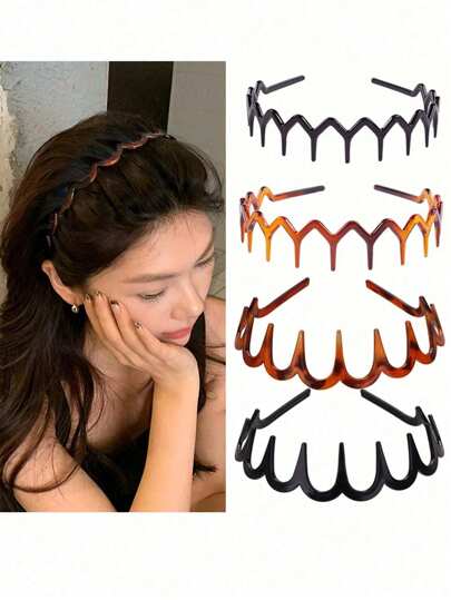 4 Women Zig Zag Black Plastic Sharks Tooth Hair Comb Headband Fashion Women Leopard Headbands Hair Accessories For Daily,Headbands,Hair Hoop Headbands Head Accessories