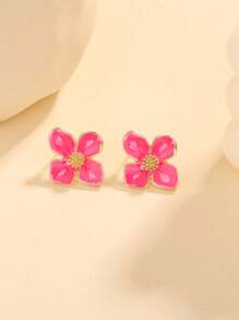 A Pair Of Stylish Spring - Summer Petal - Flower - Shaped Enamel Alloy Stud Earrings, Offering Multiple Color Choices, Perfect For Daily Wear And Light - Hearted Social Gatherings, Ideal For Female Accessory Enthusiasts