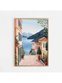 1 Stück Vintage Italien Reise Essen Spaghetti Kaffee Mittelmeerküste Landschaft Poster Leinwand Gemälde Wandbild Heimdekoration ohne Rahmen - Verschiedenfarbig - Übersicht 38