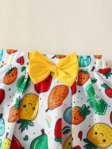 3pcs Infant/Baby Girl Summer Outfit: Fruit Pattern Bodysuit + Fruit Print Skirt + Headband