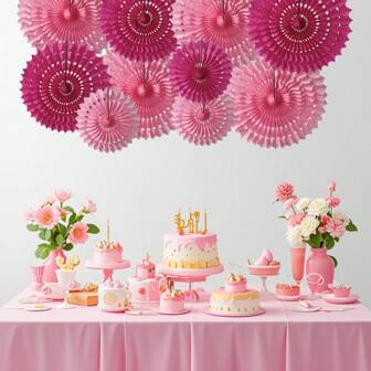 Blue, White, Pink, Rose Red, Blue Hanging Honeycomb Paper Fan Party Decoration Set Suitable For Birthdays, Navy, Ocean Weddings, Underwater Themed Photo Booths, Background Paper Party Supplies, Birthdays, Weddings, Graduation Activities Accessories, Mint Peach Cream, Can Be Hung On Ceilings, Walls, And Even Trees