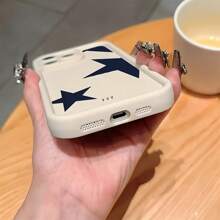 1pc White Matte Lens Protection Anti-Drop Shock-Absorbing Half Star 777 Pattern Phone Case, Personalized Compatible With IPhone 16 Pro Max, 15/14 Plus, 13, 12, 11, Series