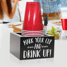 Rustic Wooden Cup Holder With Marking Slots, Suitable For Coffee Shops, Bars, Parties - Fits Most Plastic Cups, Non-Waterproof, Rectangular Storage Box For Organization Back To School