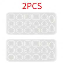 树脂宝石椭圆形水滴硅胶模具耳环发饰项链首饰模具套装工具水滴圆形方形长方形四角水钻矿石（2 件宝石套装）