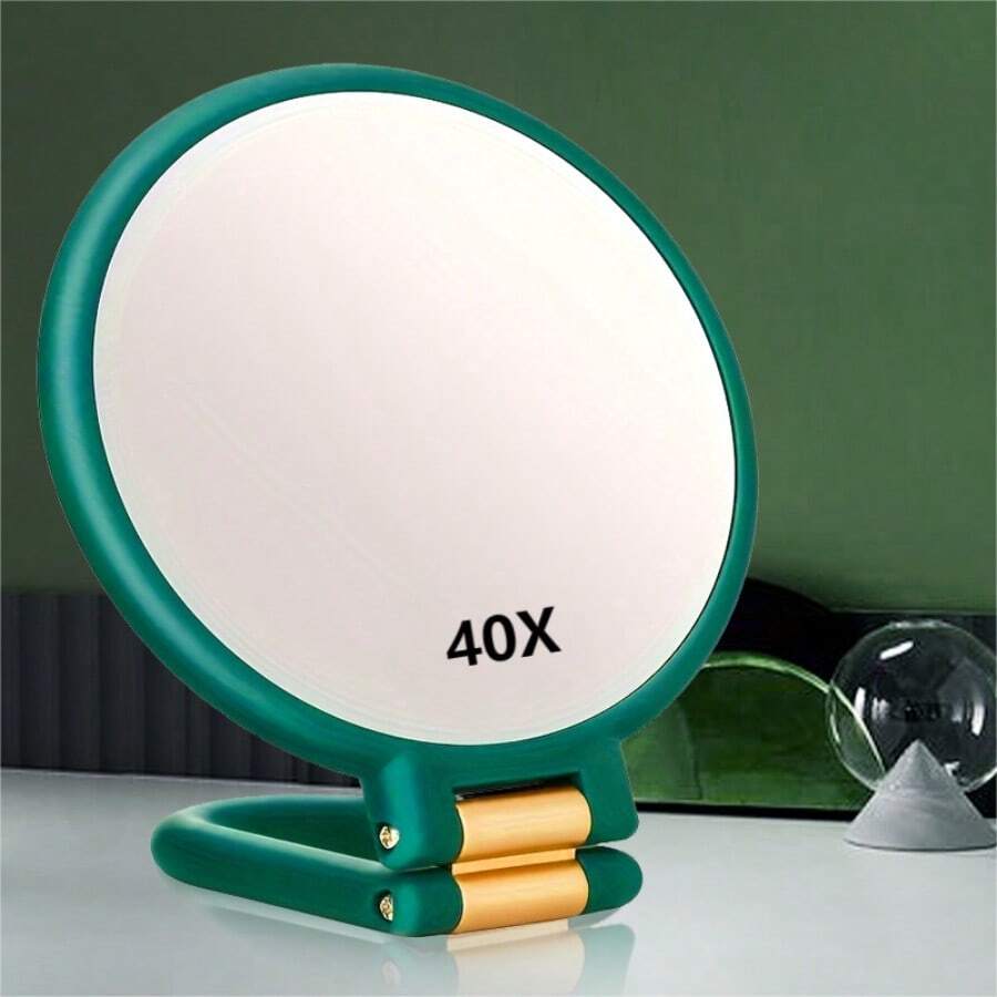 1pc 50X/40X/30X Handheld Magnifier, Double-Sided Mirror + Tweezers, 1X/40X Zoom, 360° Adjustable Handle, Foldable Travel Makeup Mirror, Handheld & Stand Design, Portable For Travel, Suitable For Daily Makeup, Shaving, Eyebrow Grooming, Great Gift