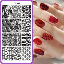 美甲印花板花叶心形印花模板几何蕾丝字母线条主题美甲不锈钢板转印图像板美甲工具 - 藍色 - 查看 18