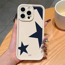 1pc White Matte Lens Protection Anti-Drop Shock-Absorbing Half Star 777 Pattern Phone Case, Personalized Compatible With IPhone 16 Pro Max, 15/14 Plus, 13, 12, 11, Series