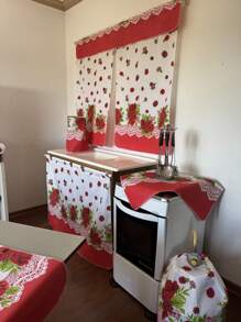 Kitchen Set Kit 10 Printed Pieces Window Curtain Table Runner Sink Curtain Tea Towel Placemat - flores vermelha - 查看 6