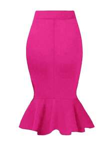 Women's High Waist Knee-Length Pencil Skirt, Fitted Stretchy Polyester Blend Office & Commute Skirt, Suitable For All Seasons