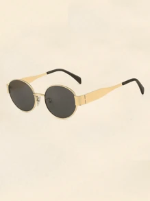 2副金属框椭圆形时尚眼镜，适合女孩日常佩戴和海滩搭配（镜腿颜色和款式随机）