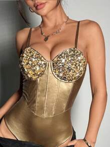 Sparkling Sequin Strappy Jumpsuit  Curve-Hugging Backless  Party Essential - Yellow - View 2