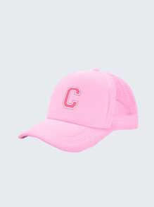 1pc Kid's 26 Alphabet Baseball Cap, Fashion Versatile Casual Sun Hat,Pink Mesh Breathable Trucker Cap, Suitable For Girls Back To School Daily Outfit, Gift