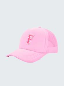 1pc Kid's 26 Alphabet Baseball Cap, Fashion Versatile Casual Sun Hat,Pink Mesh Breathable Trucker Cap, Suitable For Girls Back To School Daily Outfit, Gift