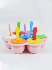 7 Hole Ice Cream & Popsicle Mold ,Simple DIY Frozen Snack Maker,DIY Ice Cream & Fruit Shake Maker With Easy-Grip Handles And Drip TrayFor Home Kitchen,Youngsters And Family Fun