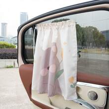 1pc Summer Car Window Sunshade, Cartoon Bear & Rabbit Fabric Material, Car Mounted Heat Insulation Suction Cup Side Curtain, Fits Most Vehicles