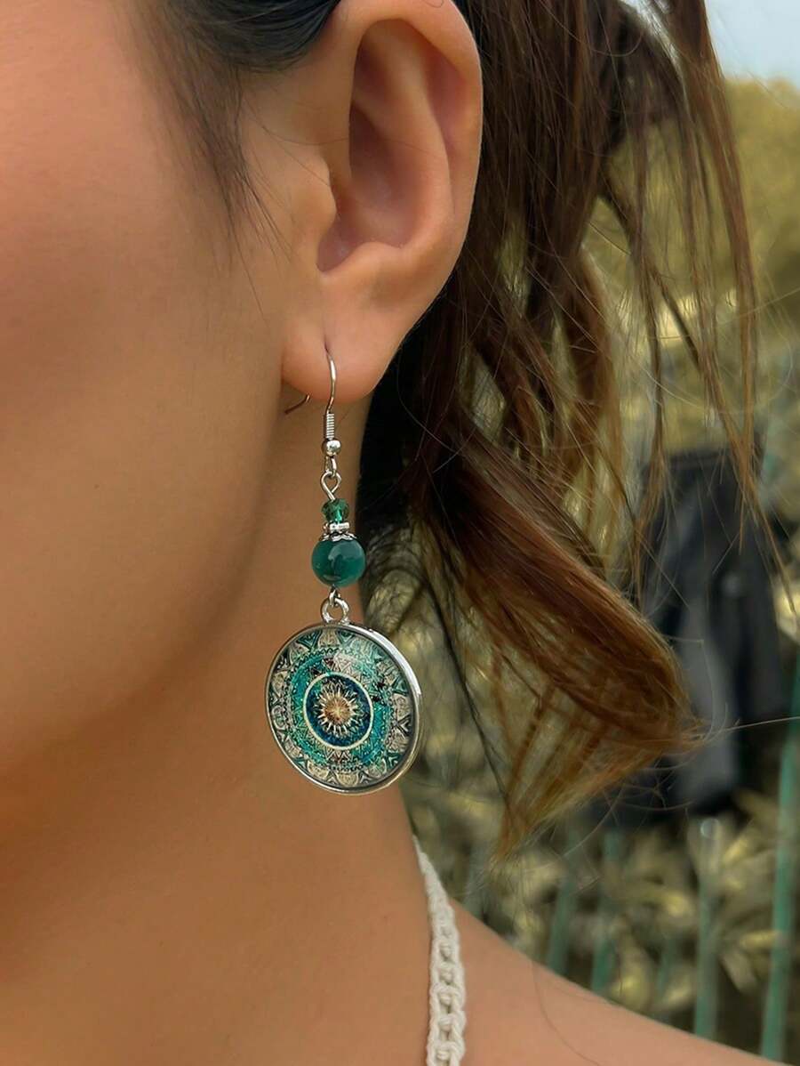 Vintage Mandala Flower Pendant Earrings, Boho Style Jewelry - Symbolizing Peace And Good Fortune, Suitable For Daily Wear And Party, An Ideal Gift For Women, And A Perfect Choice For Parties And Birthdays - Multicolor - View 1