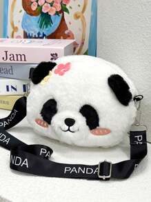 Cute Cartoon Plush Panda Crossbody Bag, Shoulder Bag - Black and White - View 10