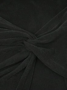 魅力四射的Floreya法式高腰扭褶交叉设计腰部开衩修身中长铅笔裙，优雅迷人 - 黑色 - 查看 4