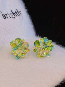 1pair Pure White Sweet Flower Design Stud Earrings For Women, Perfect For Parties And Weddings Valentines - White - View 15