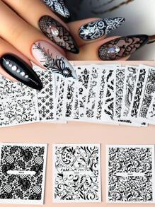 30PCS Flower Bronzing Nail Art Stickers, Self-Adhesive Nail Art Decals For, Nail Art Supplies For Women And Girls,30 Sheets European Style Flower Embossed 3D Nail Art Stickers & Decals(Black),Black Lace Foral Vine Relief Design Nail Art Stickers,Asymmetrical Geometric Shapes Glitter Embellishment,Spring And Summer Flower Nail Art Decorations For Women And Girls