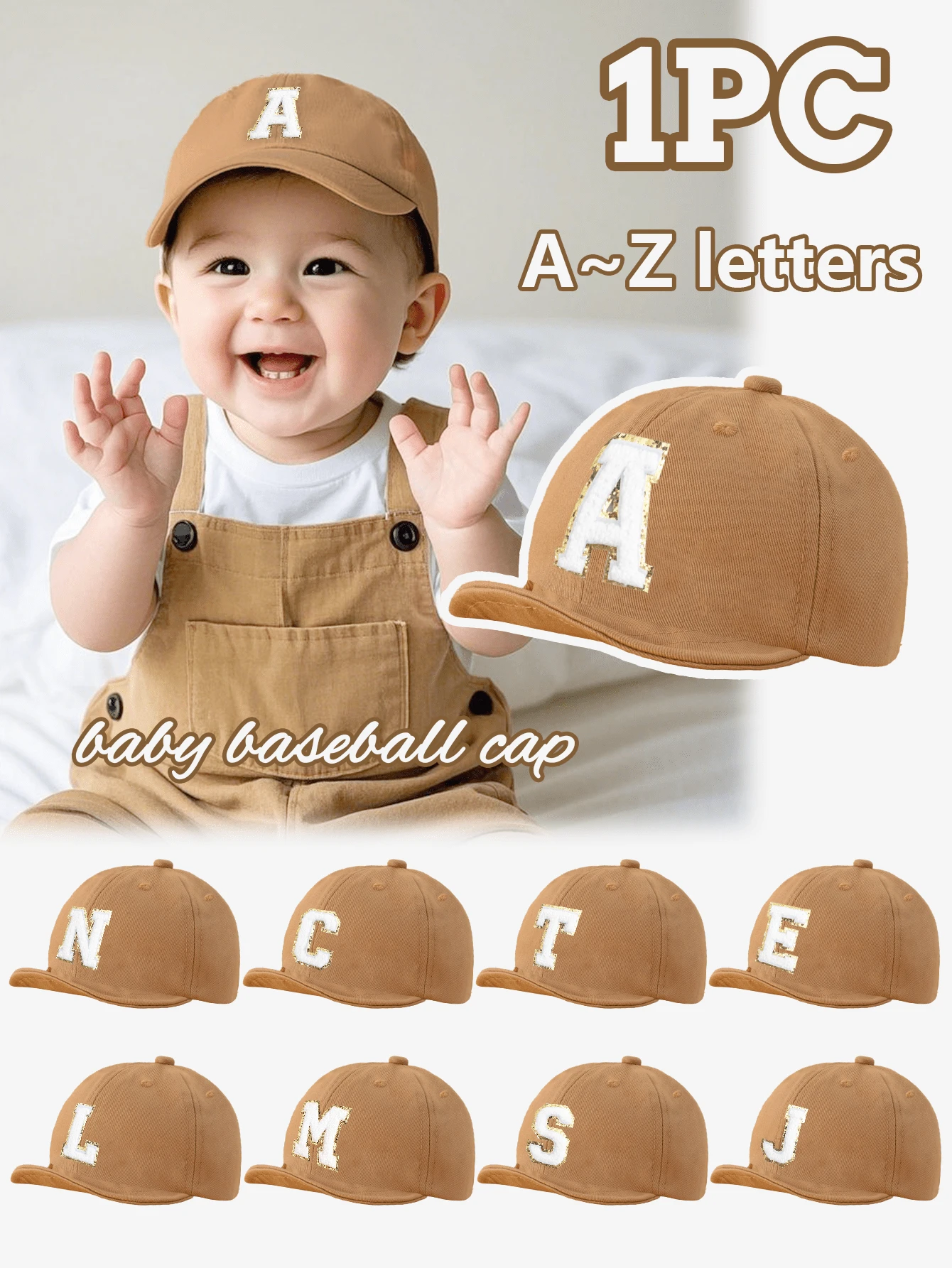 1pc Simple Letter Baby Soft Brim Baseball Cap, Stylish And Versatile, Suitable For Boys And Girls Daily Outing In Spring And Summer. - Khaki - View 1