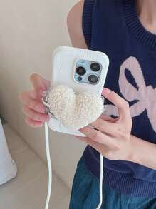 3D Heart-Shaped Mobile Phone Case Back Clip Lanyard, Can Be Crossed Diagonally And Hung Around The Neck, Removable, Adjustable Anti-Fall Mobile Phone Back Clip Lanyard, Universal Mobile Phone Case Gifts For Mother, Family, Friends, Birthday, Holiday Phone Charm, Phone Chain