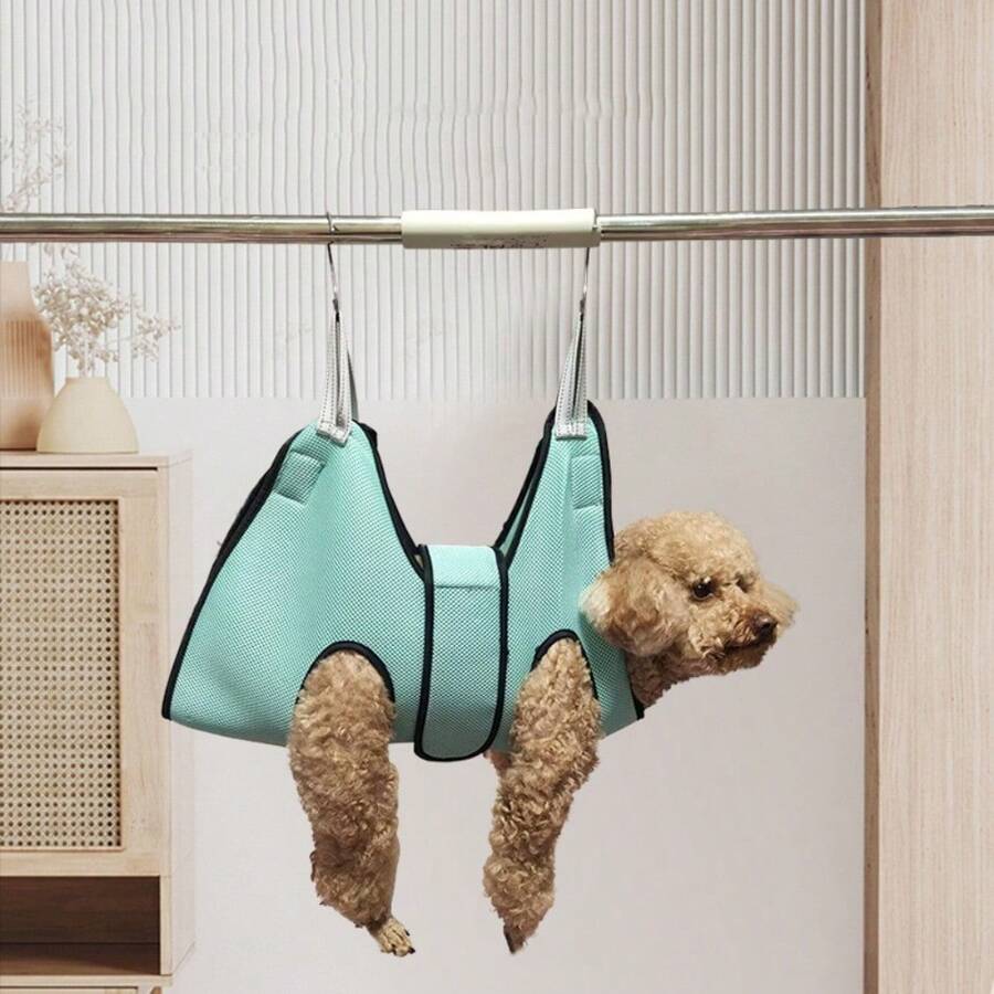 1pc Pet Grooming Hammock, Cat/Dog Nail Clipper Holder, Hook Style Anti-Scratch Cat/Dog Hanging Bag, Clip-On Paw Pad - Mint Blue - View 1