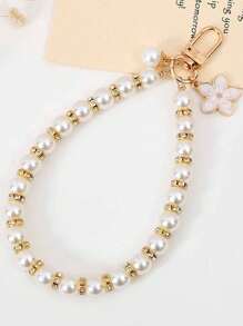 2pcs Short And Elegant Handmade Cherry Blossom Pearl Bracelet With A Transparent Pad, Mobile Charm Phone Chain Accessories, And Fashionable Women's Phone Strap, Universal Phone Hanging Rope Pad, Mobile Phone Hanging Rope, Small Fragrant Pearl Flower Bead Pendant, Phone Case Keychain Hanging Accessory, Luggage Hanging Chain Accessory, Keychain Hanging Accessory, Headphone Bag Pearl Pendant