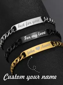 1pc Custom Personalized Stainless Steel Men's Bracelet, Customized Watch Strap Bracelet Personalized Name Bracelet For Men Name Dad Bracelet For Husband Father Unique Ideal Gifts For Him Boyfriend, Dad, Family, Friends, Son, Grandparents For Anniversaries - Multicolor - View 2