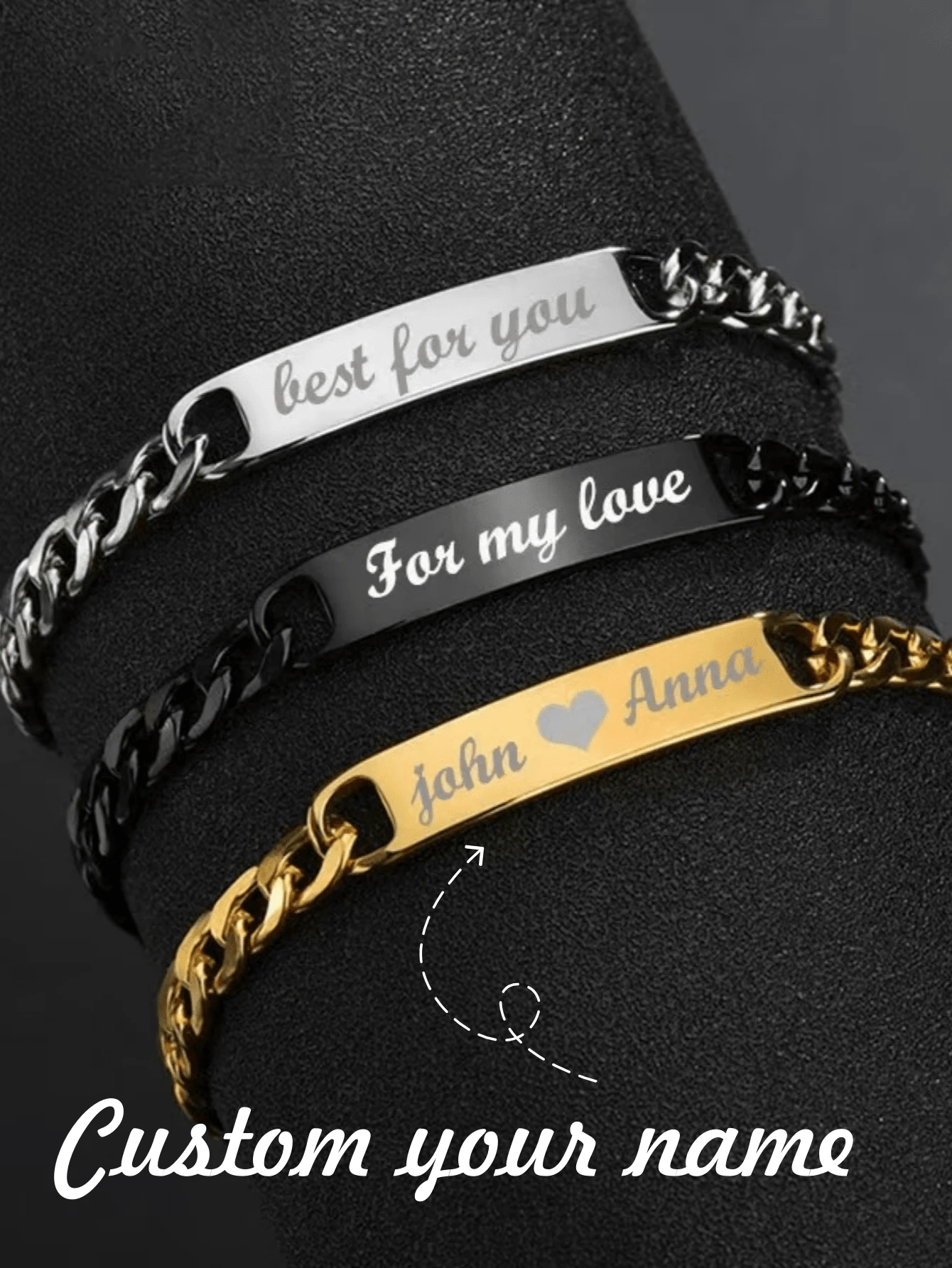 1pc Custom Personalized Stainless Steel Men's Bracelet, Customized Watch Strap Bracelet Personalized Name Bracelet For Men Name Dad Bracelet For Husband Father Unique Ideal Gifts For Him Boyfriend, Dad, Family, Friends, Son, Grandparents For Anniversaries