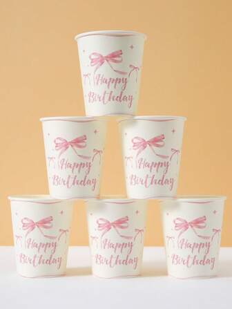 10 件/25 件一次性纸杯，蝴蝶结生日快乐主题杯，适合冷饮、咖啡、生日派对、家庭聚会、野餐、派对装饰