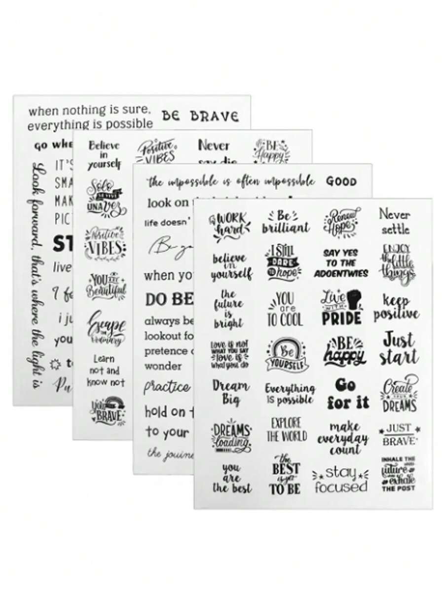 4 件励志单词和短语贴纸，适用于剪贴簿、励志语录贴纸、休闲俚语贴纸